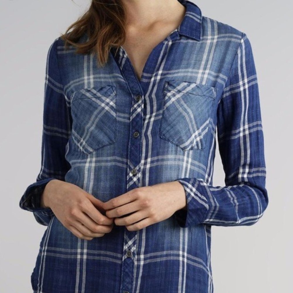 Thread & Supply Blue Plaid Shirt S NWOT